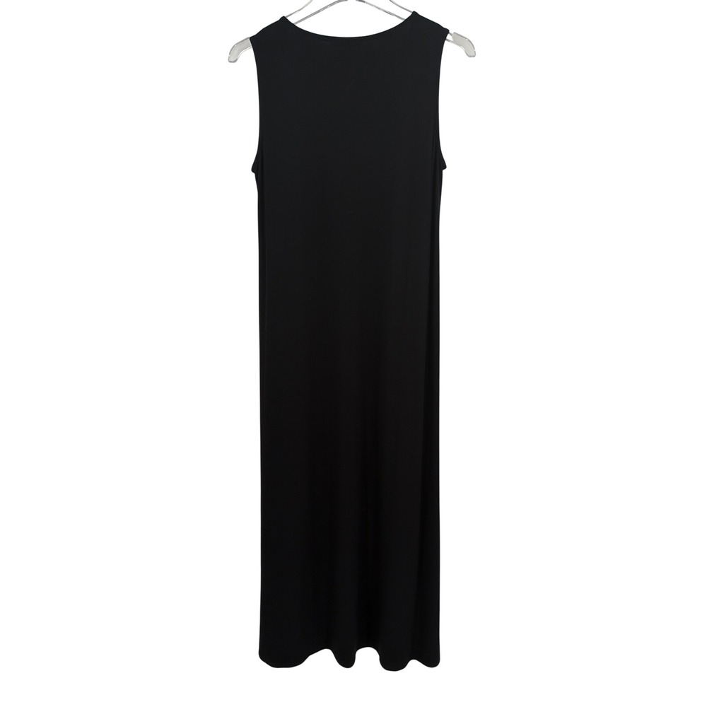 Eileen Fisher Black Sleeveless Viscose Jersey Midi Dress Small S/P Side Slits - Picture 5 of 5